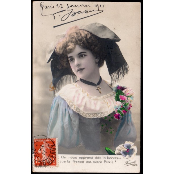 1911 TARİHLİ - FRANSIZ PULLU - KADIN TEMALI KARTPOSTAL (Yüksek kondisyonda)